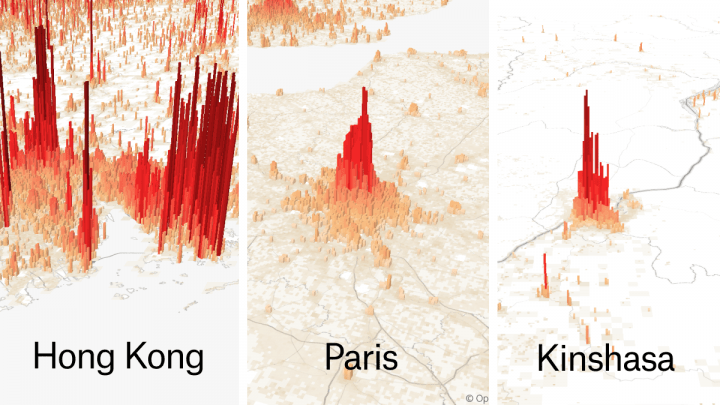 世界の人口分布を3Dで視覚化してみるとどうなる？ 都市人口を棒グラフ化した「Population Mountains」が公…