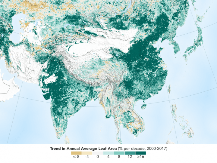 中国とインドで緑地増加が進んでいる！？ NASAの衛星データから判明