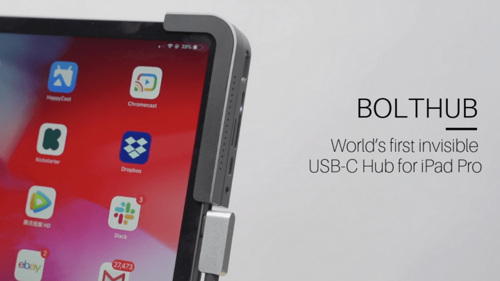 世界初、目立たないデザインのUSB-Cハブ iPad Proの角にはめ込むタイプの「BoltHub」