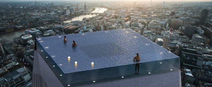 ロンドンに360度一望の地上200m超えプールが登場！？ キャストアクリルでプールの壁や底はすべて透明に