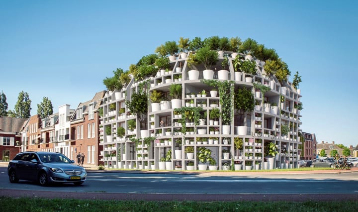 MVRDVがオランダで手がける「Green Villa」 外装を植物用ラックにして緑のファサードを構築