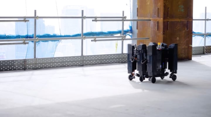 ソニーと清水建設が建設現場で 実証実験する6脚車輪の移動ロボット